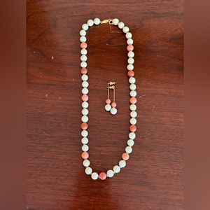 Vintage Napier Ivory & Coral Bead Necklace/Earrings pierced